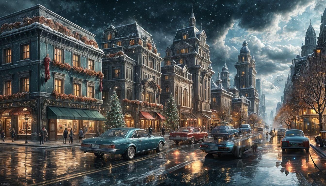 Hyperrealistic Christmas Metropolis by the Sea