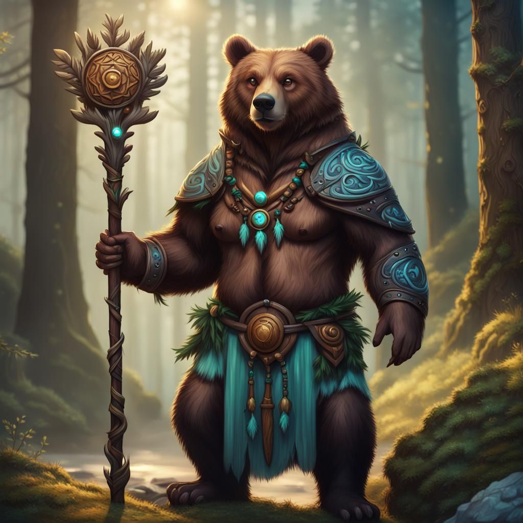 Anthro Bear Druid in Detailed Matte Painting