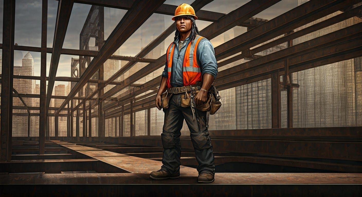 Native American Worker on Scaffolding, Urban Realism