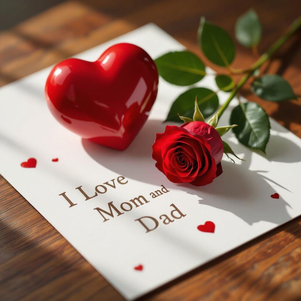 Shiny Red Heart and Rose for Mom and Dad