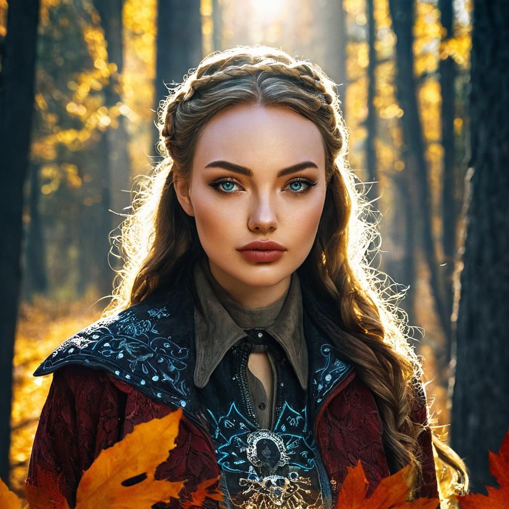 Cowgirl in Autumn Woods: Western Film Concept Art