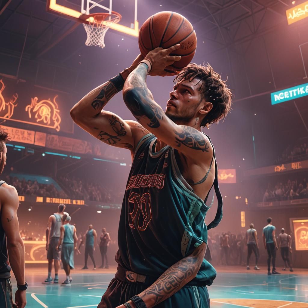 Basketball Player in Mystical Arena, Digital Matte Painting