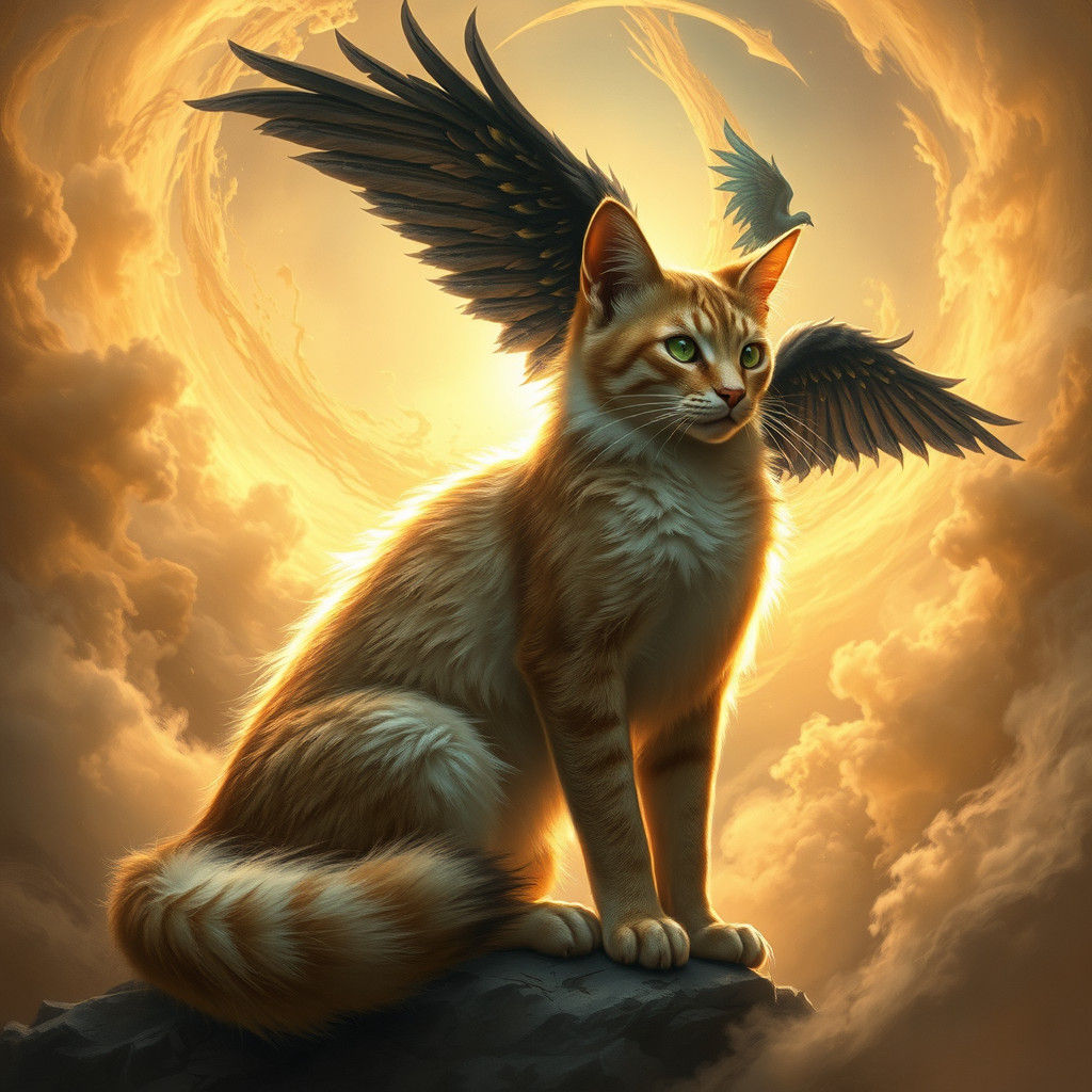 Majestic Feline Angel in Dark Surrealism Style