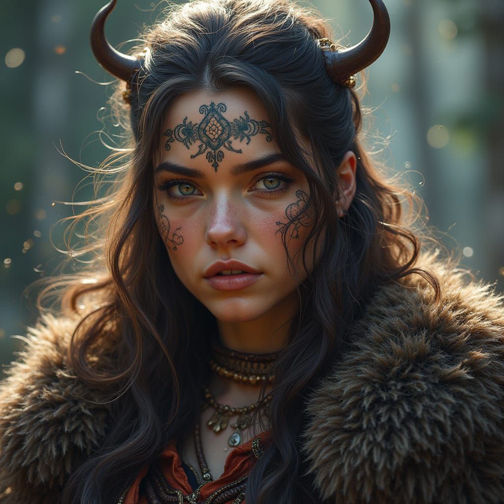 Hyperrealistic Viking Portrait with Face Tattoo