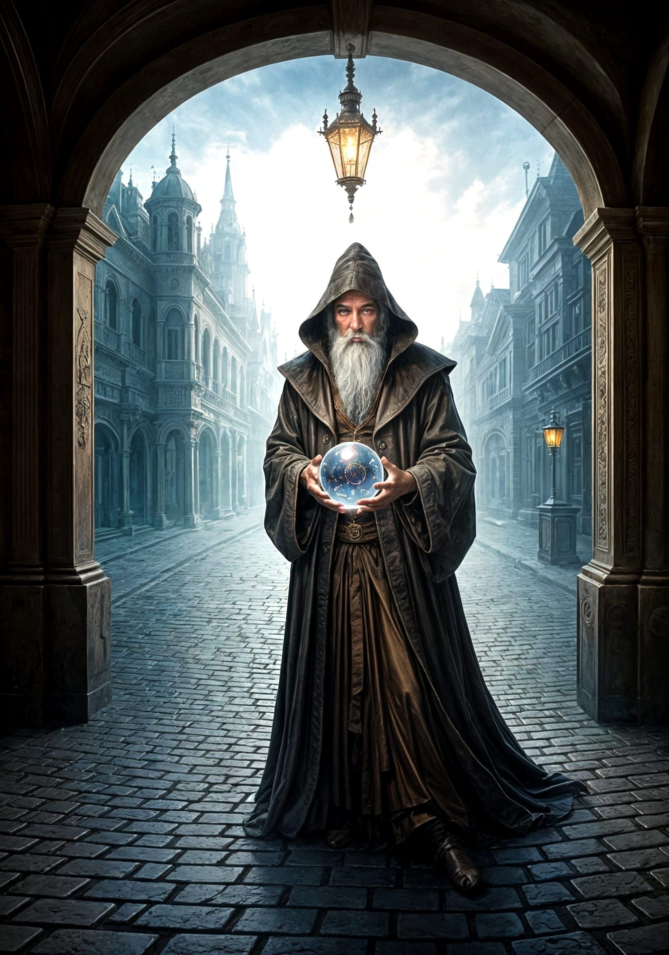 Alchemist with Crystal Ball in Dreamlike Impressionism