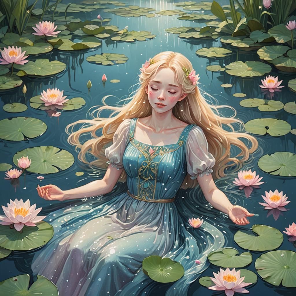 Woman Crying on River in Studio Ghibli Style