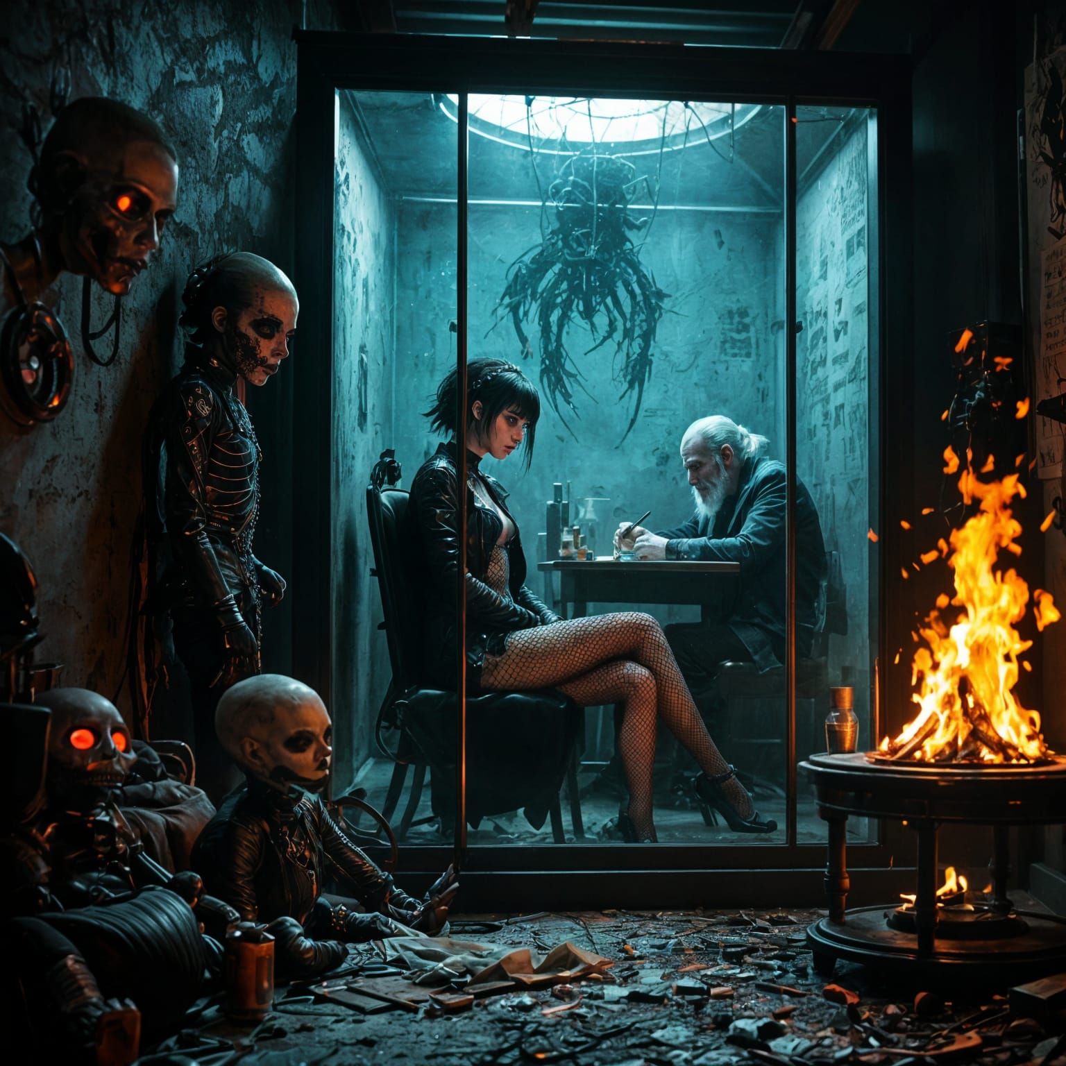 Goth Woman in Glass Box, Photorealistic Rendering