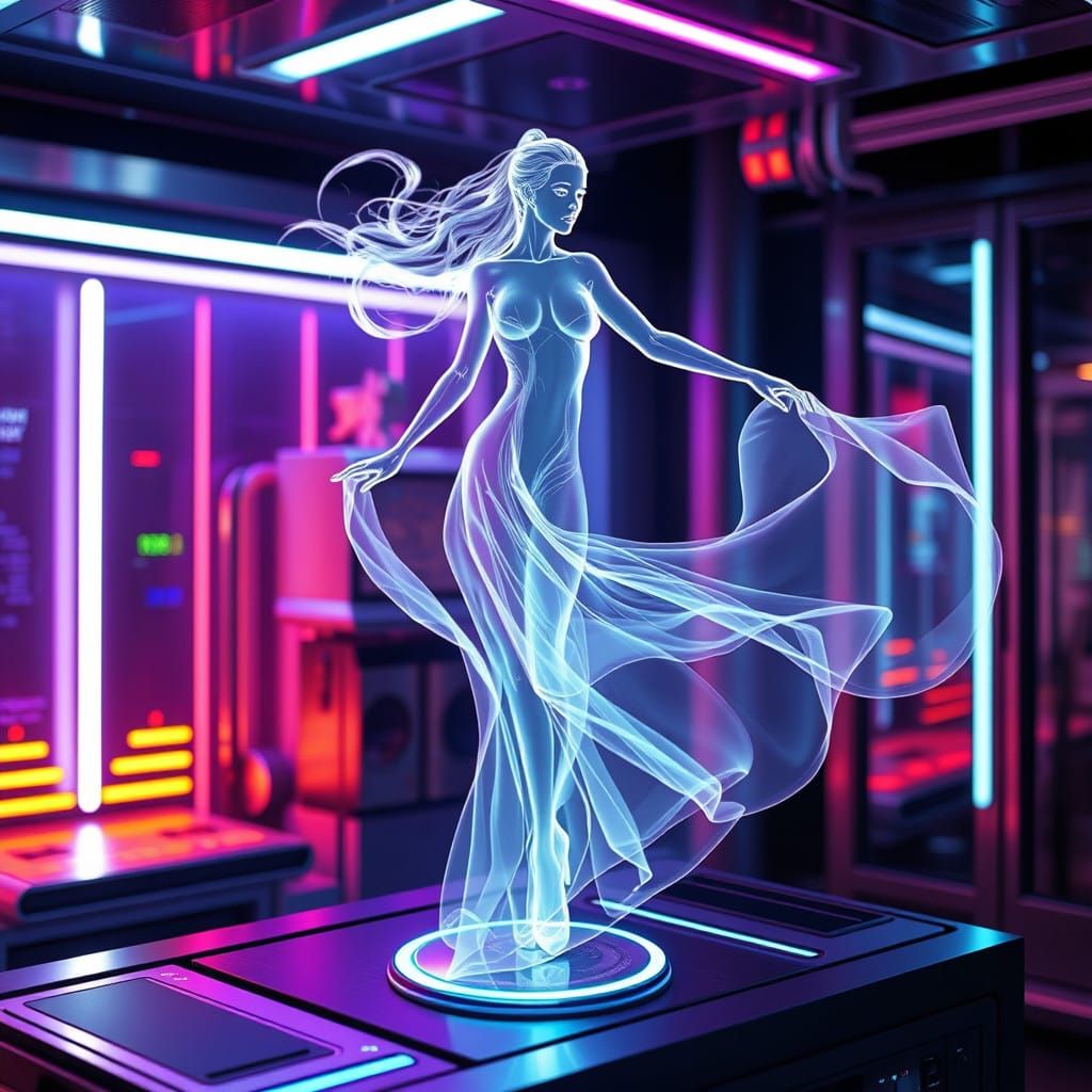 Sleek Lab Background Holographic Being Emerges in Ethereal F...