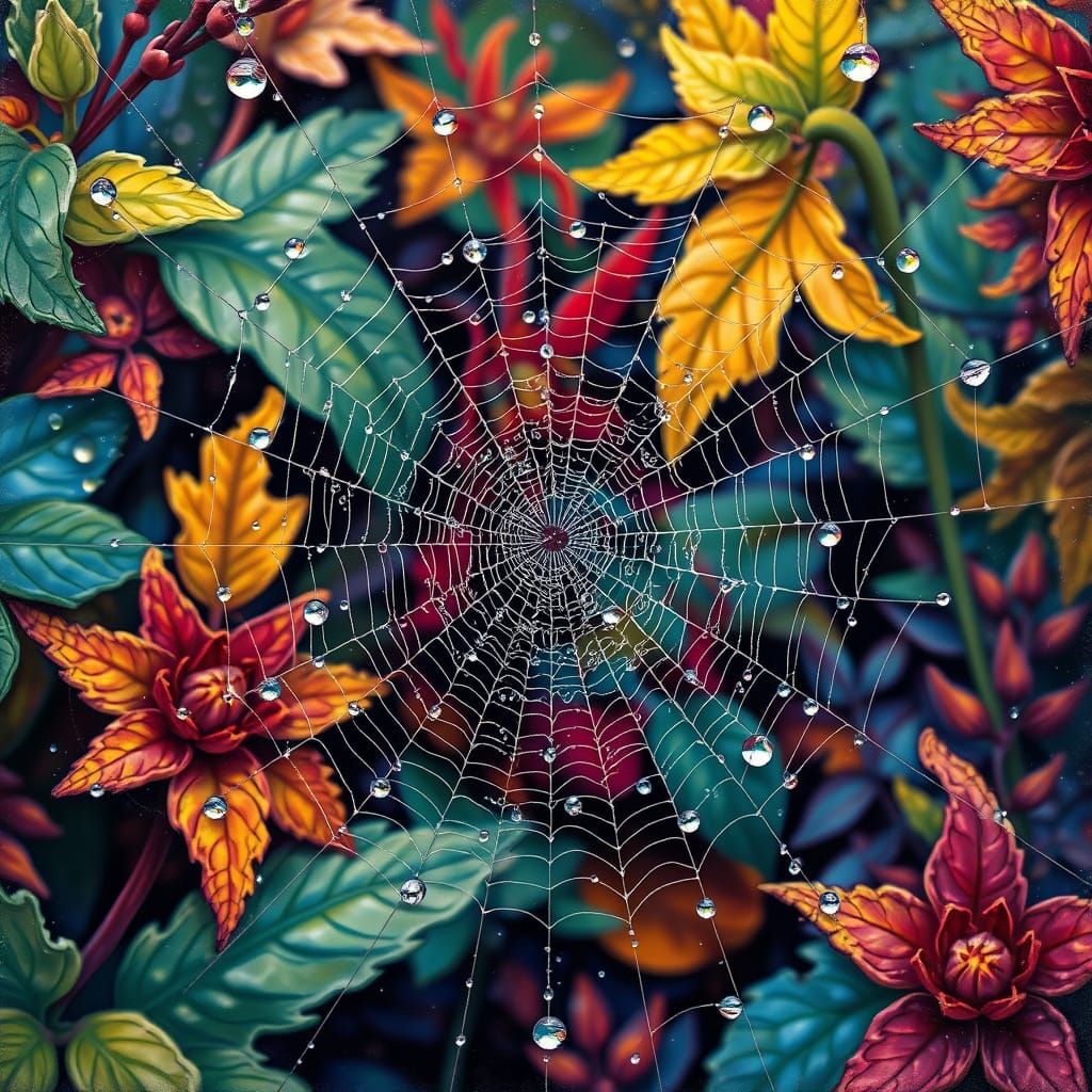Whimsical Neo-Impressionist Fractal Tapestry of Dew-Kissed S...
