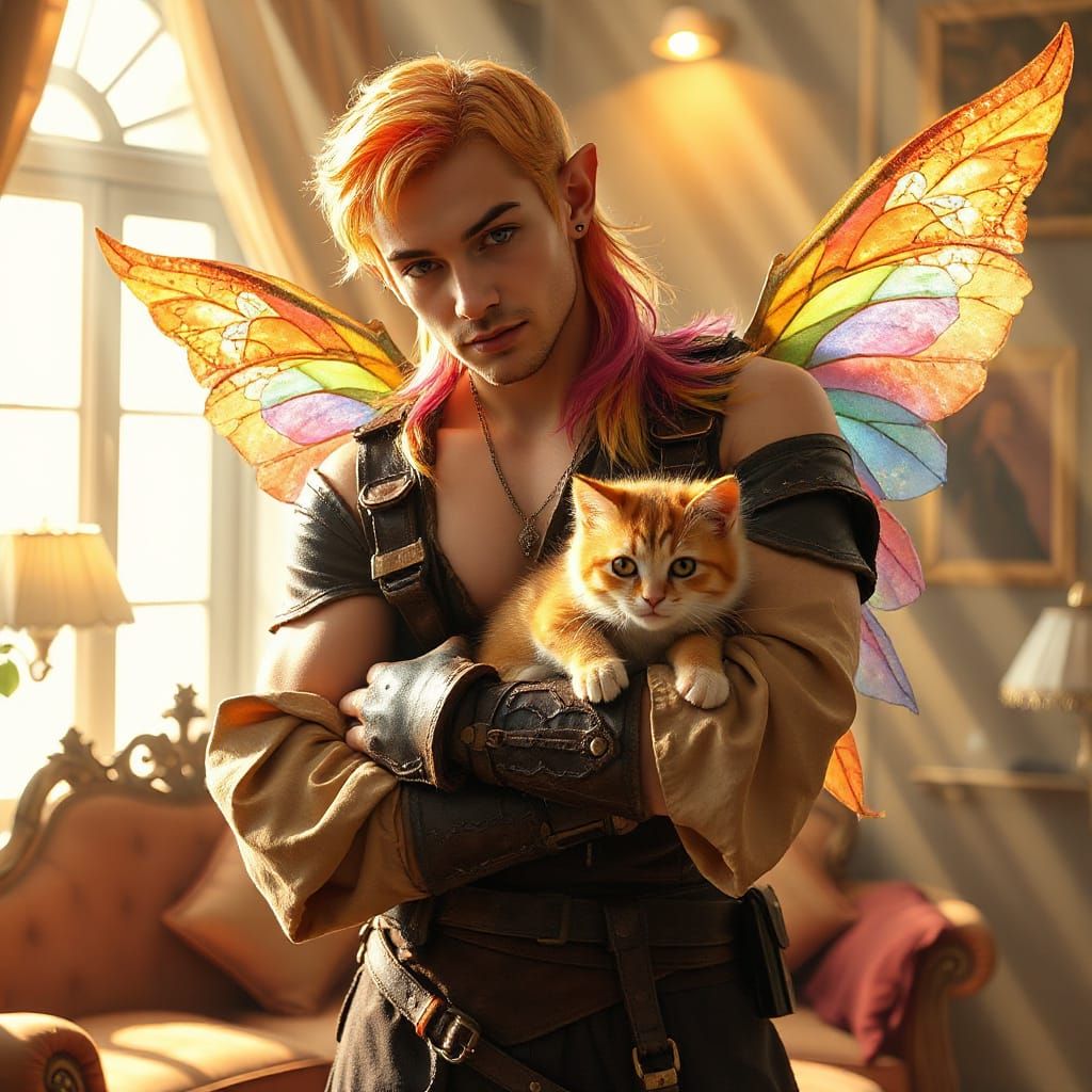 Enigmatic Rogue Fairy and Whimsical Kitten