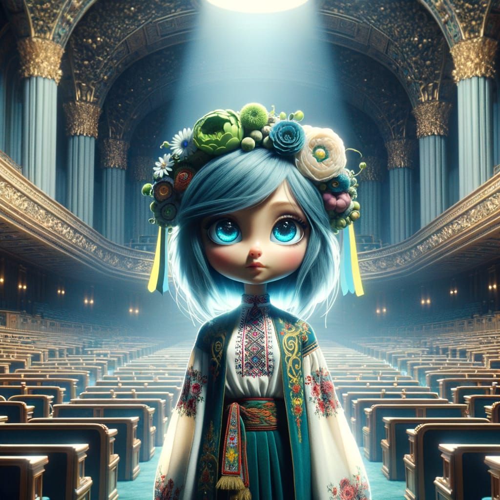 Blue-Haired Girl in Ukrainian Dress: Dreamlike Animation