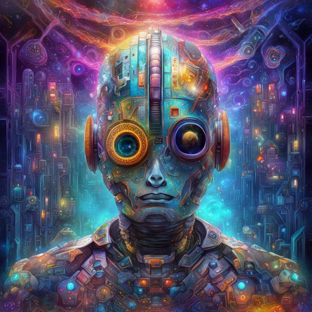 Cosmic Robot Selves in Vibrant Holographic Realm