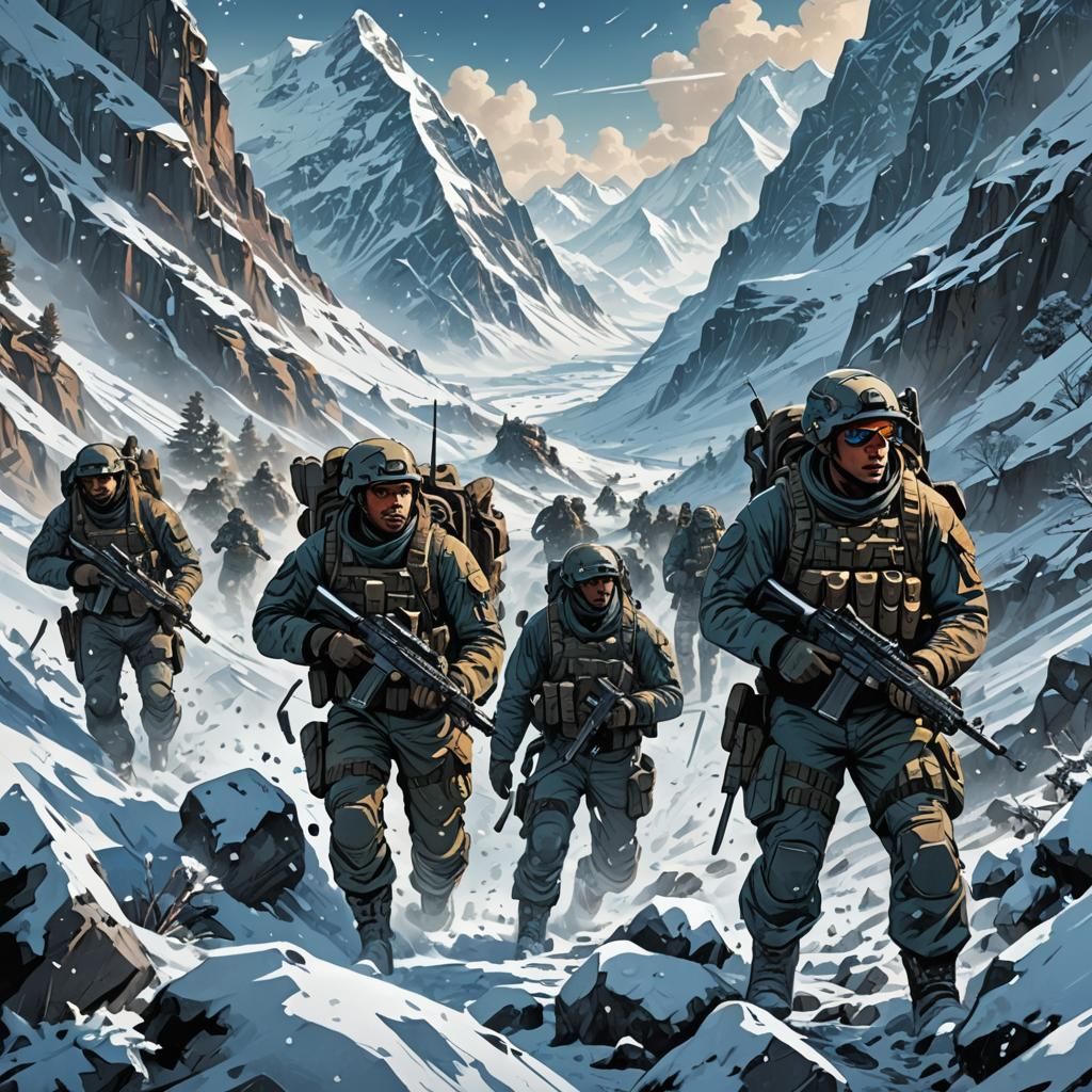 Himalayan Expedition: Soldiers in Comic Book Style