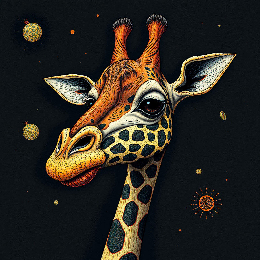 Surreal Giraffe in Pointillist Pop Art Style