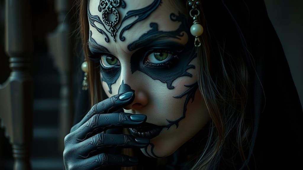 Gothic Makeup in Hyperrealistic Dark Atmospheric Setting