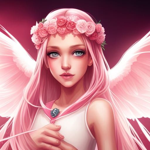 Princess with Angel Wings and Cherry Blossoms