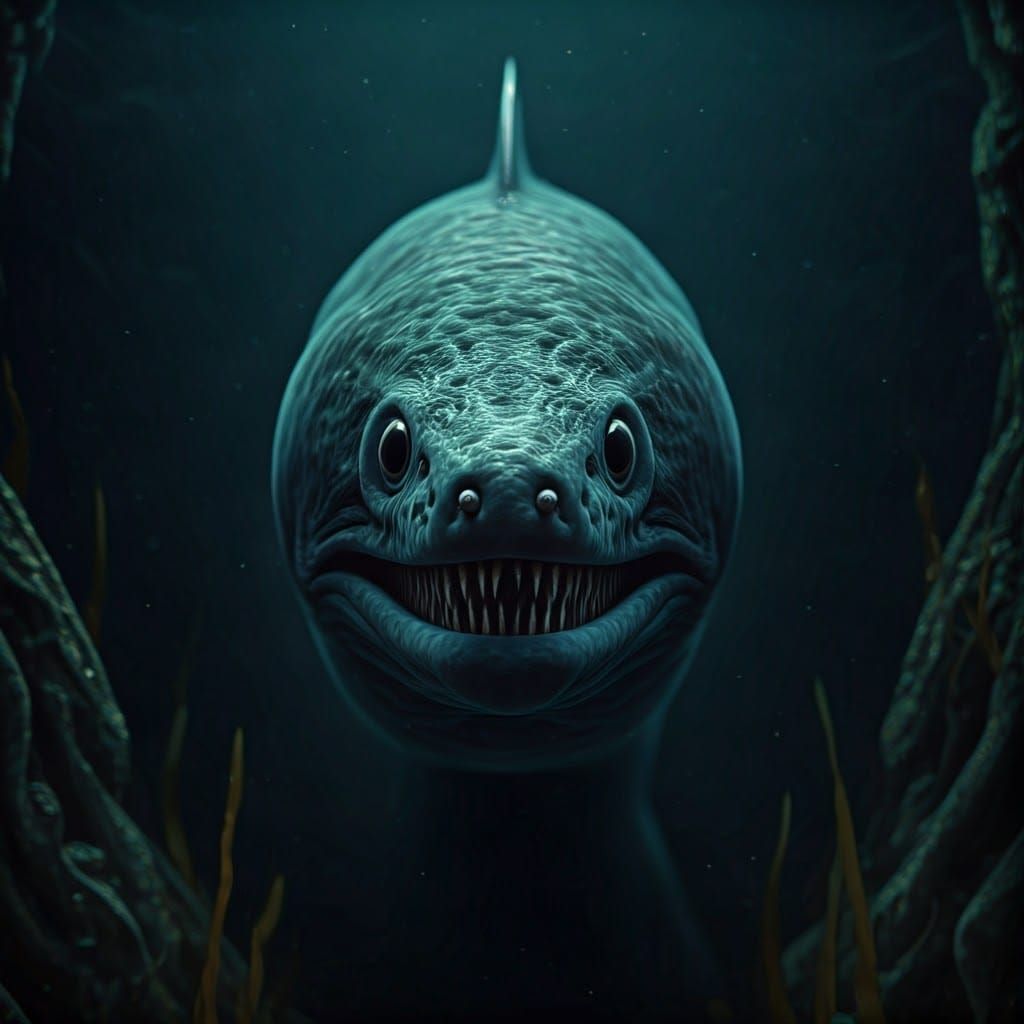 Grotesque Aquatic Abomination Frozen in Menacing Stare