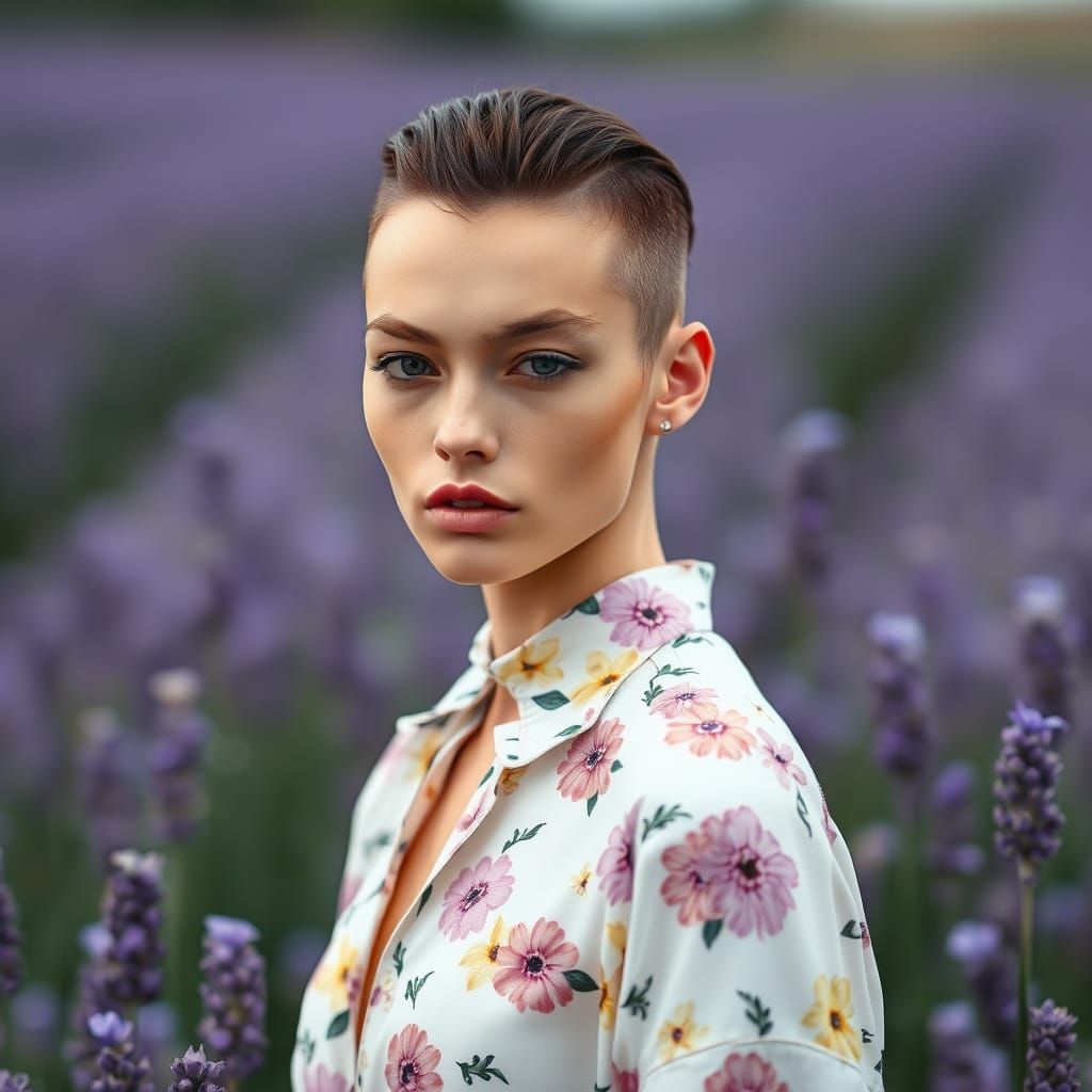 Androgynous Model in Lavender Field