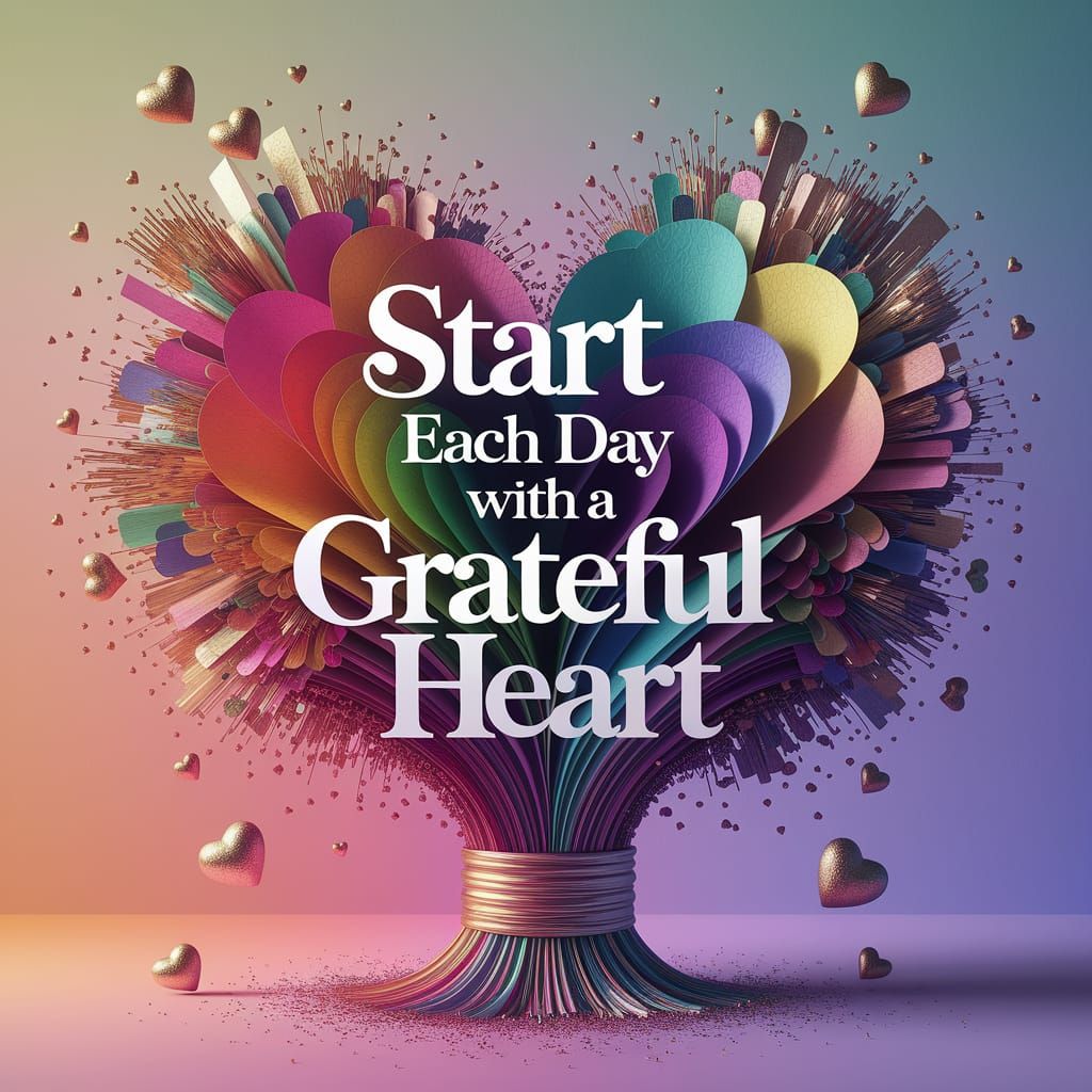 Whimsical Words "Grateful Heart" Emerge from Abstract Floral...