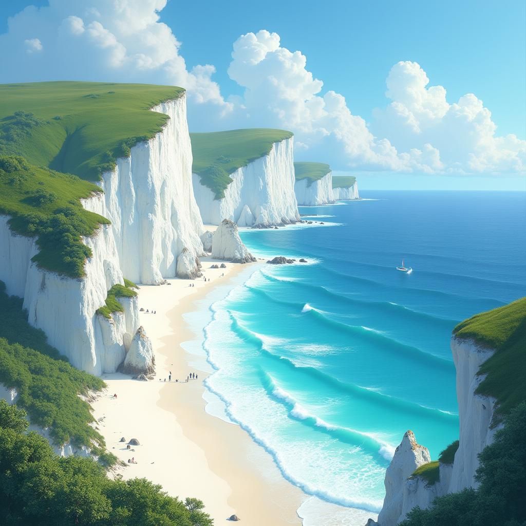 Idyllic White Cliffs and Beach: A Fantasy Landscape