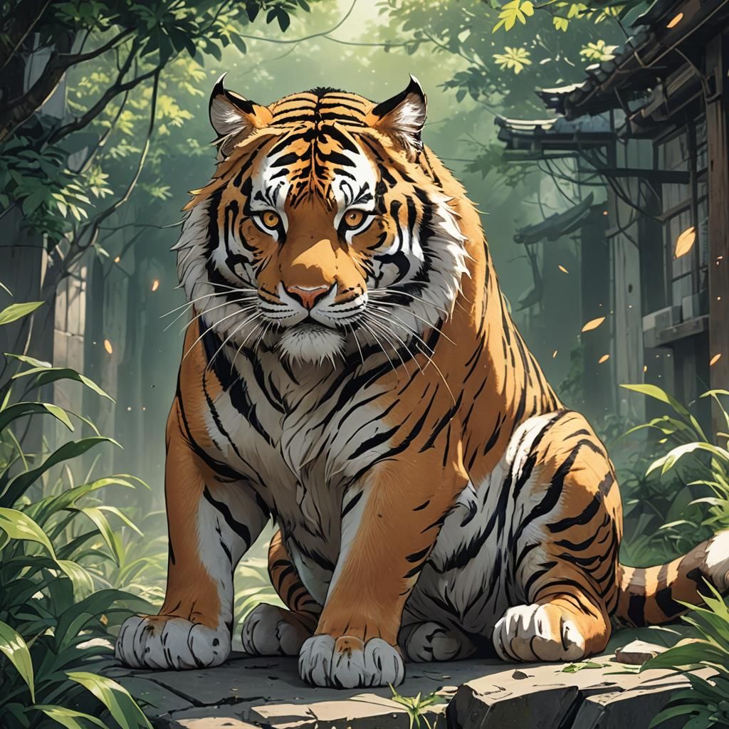 Tiger and Cat Fusion in Anime Style