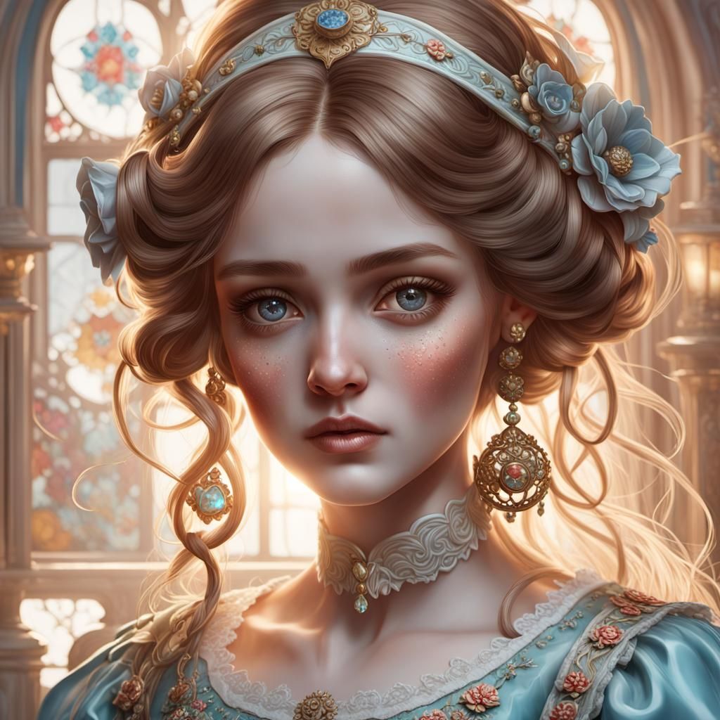 Southern Bell Porcelain Doll Portrait in Art Nouveau Style