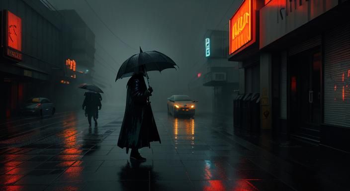 Fiery Sword Duel in Rainy Cyberpunk City