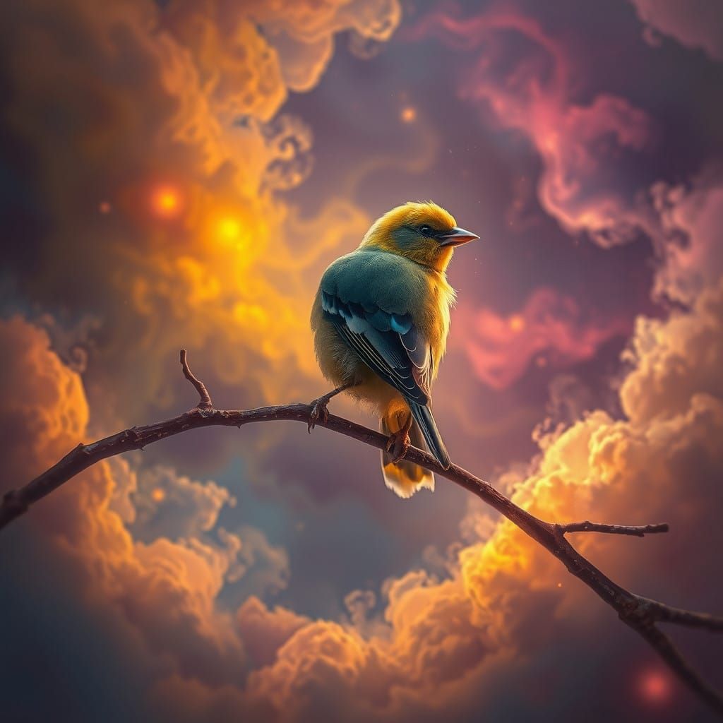 Mystical Canary Enchantress on an Ethereal Branch