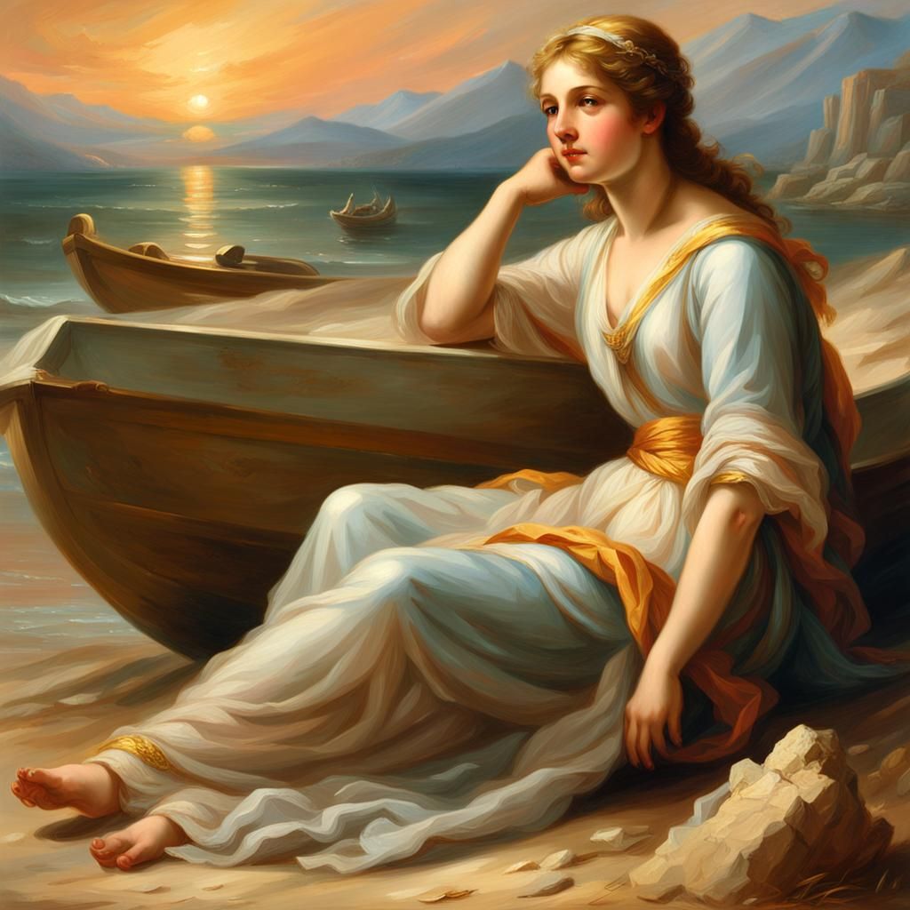 Ariadne's Lament: Neoclassical Oil Painting
