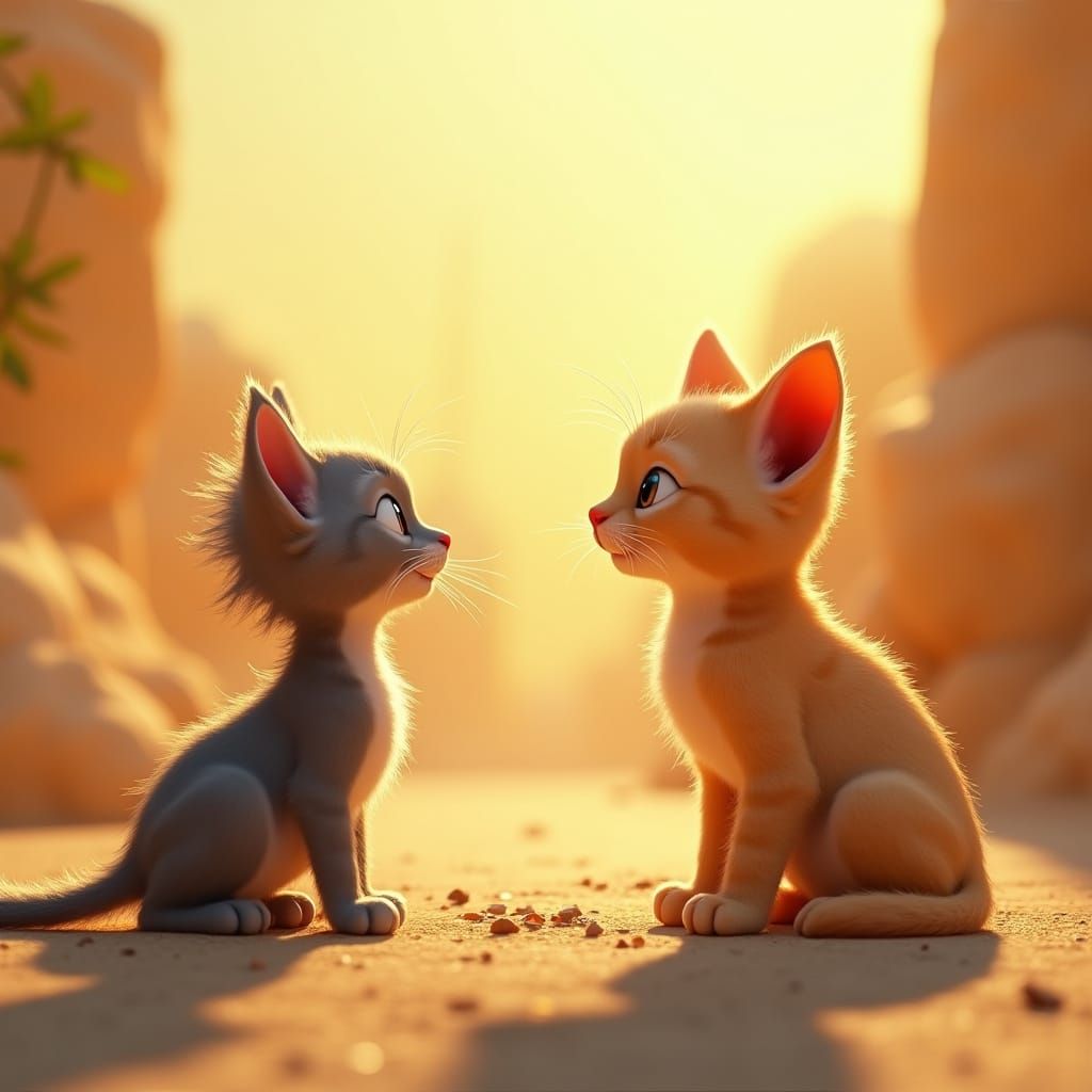 Kitten Watches Enchanted Bird and Sphinx in Vibrant Pixar Wo...