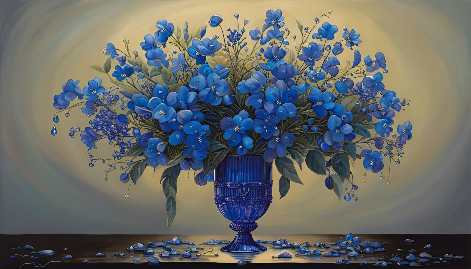 Blue Velvet Still Life with Rococo Psy-Fi Details