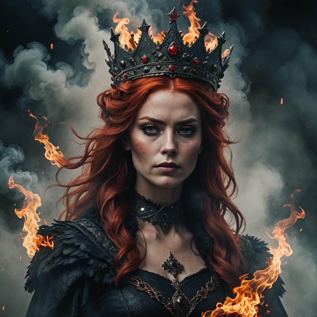 Queen with Fiery Hair in Ash Thorp Style