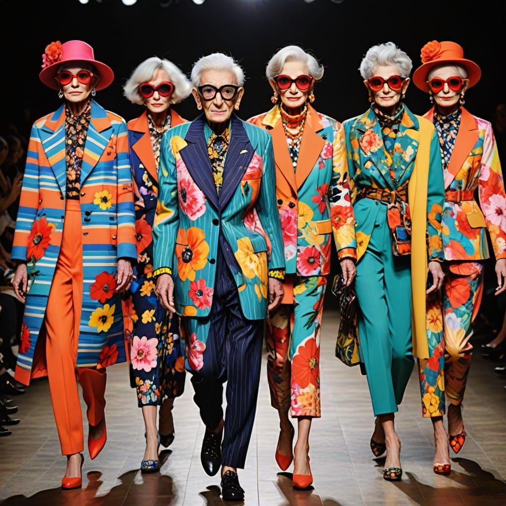 Vibrant Fashionistas Stroll Down the Catwalk in Whimsical St...