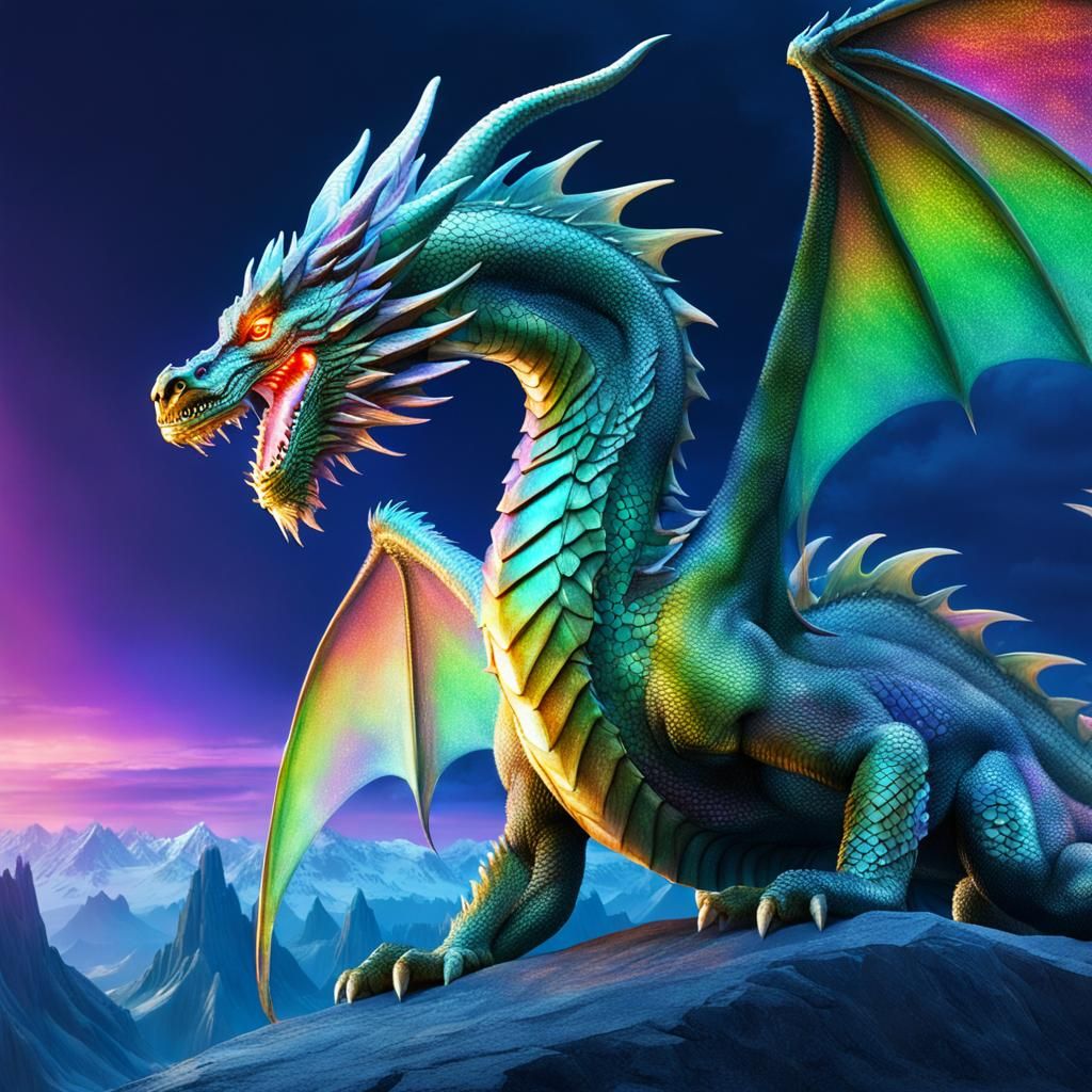 Iridescent Dragon in a Fantasy World