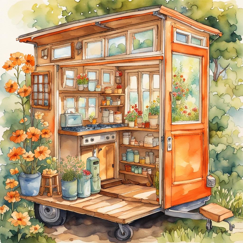 Portable Orange Tiny House in Glass Suitcase