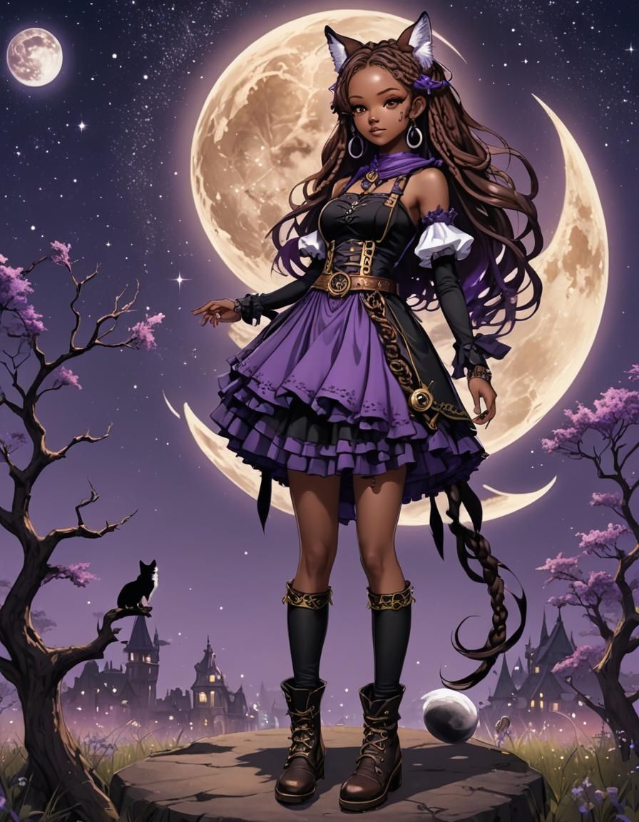 Anime Style African American Woman with Fox Ears