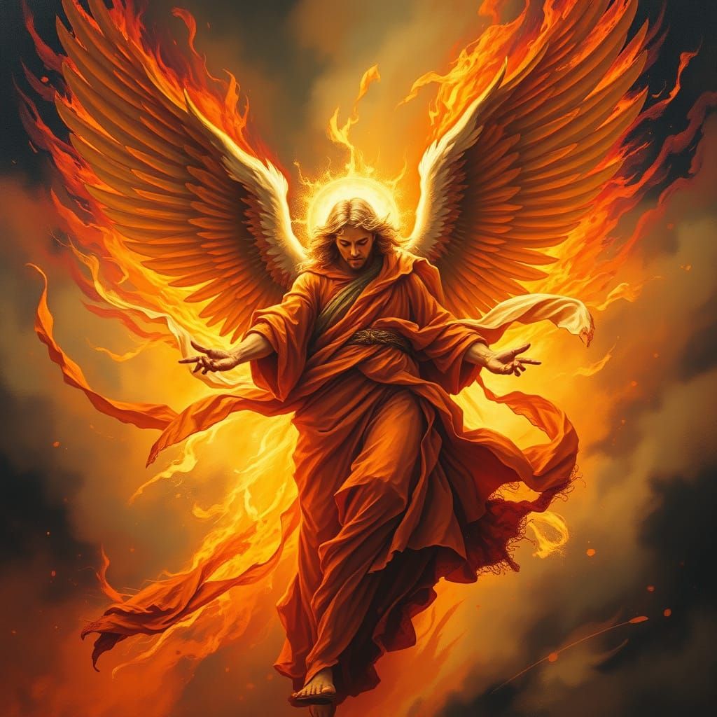 Majestic Angel Emerges from Whirlwind of Flames in Dramatic ...