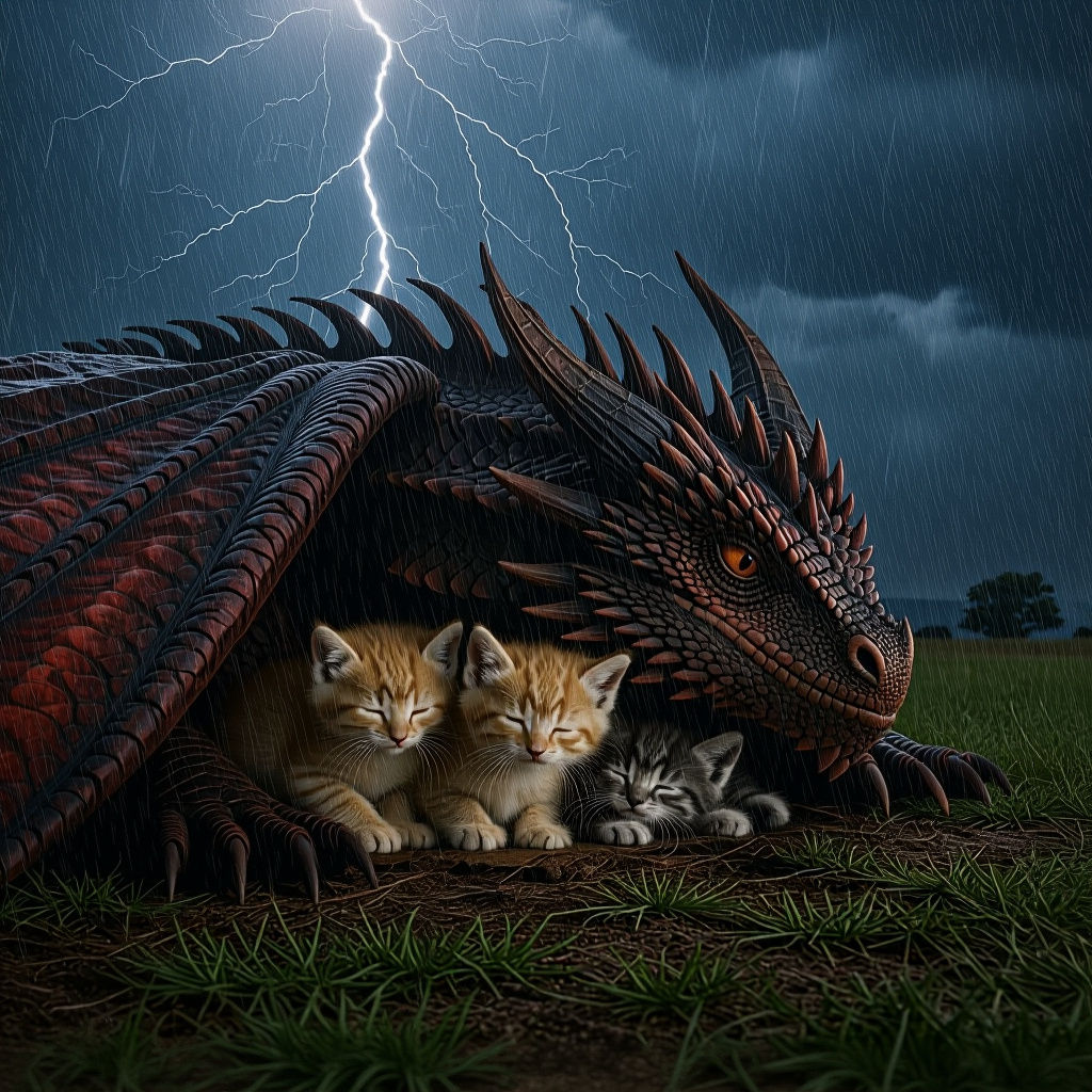 Kittens and Dragon in Storm, Wildlife Photography