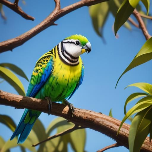 Green Rosella on Gum Branch: Bird Photography