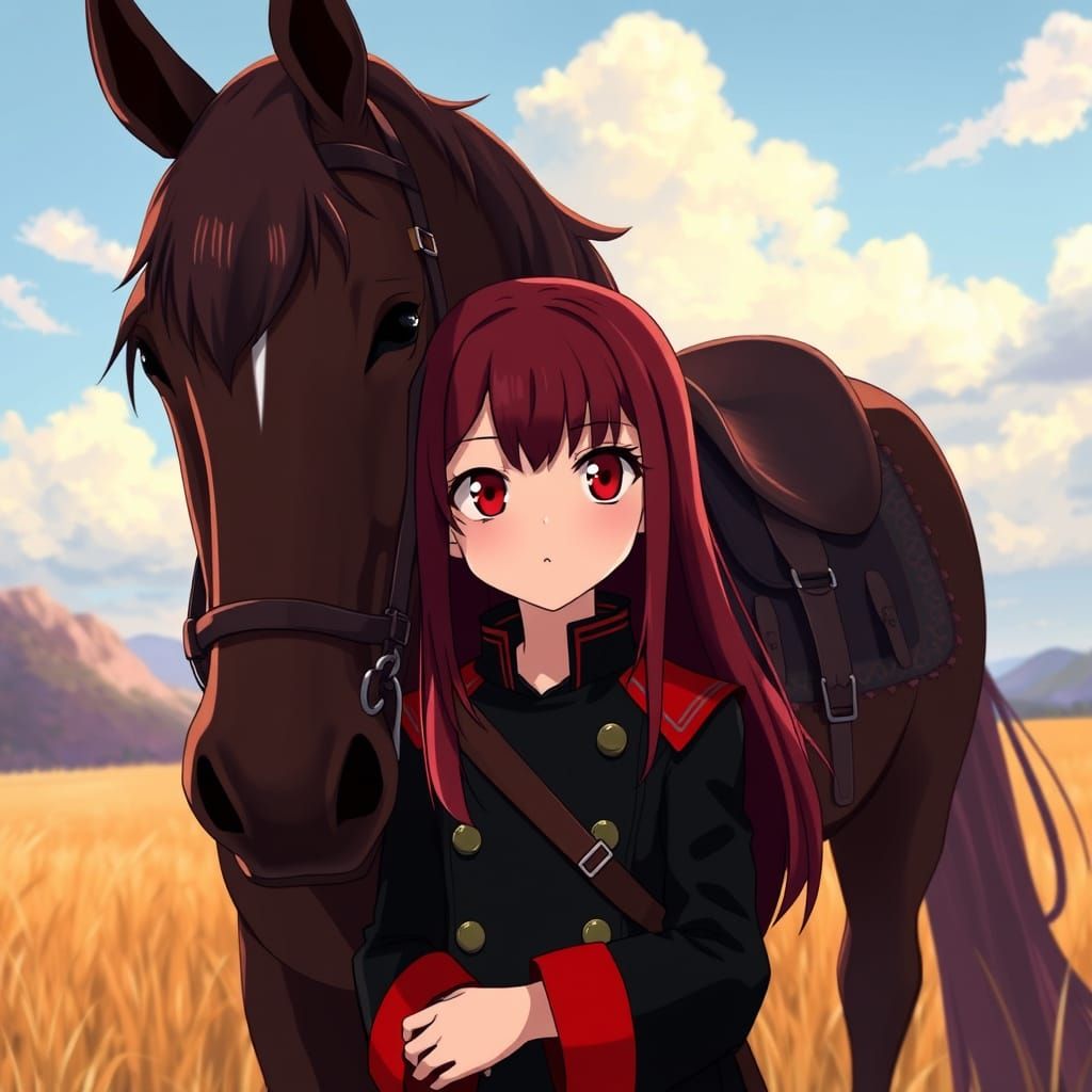 Girl Rides Horse in Peaceful Field