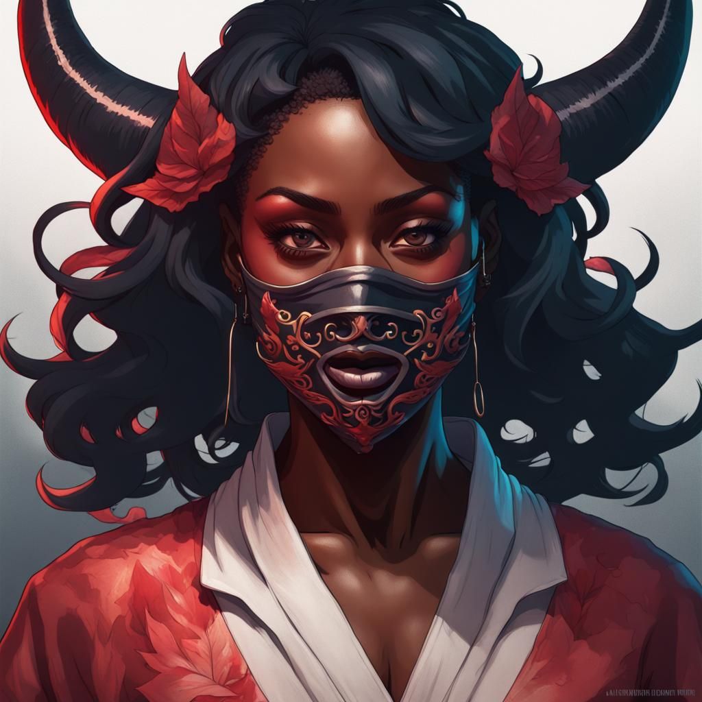 Intricate Portrait of a Killer in Oni Mask