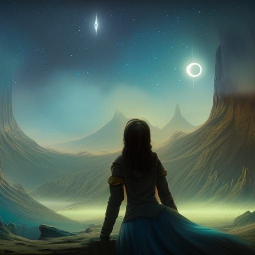 Girl Gazing at Stars: Detailed Matte Painting