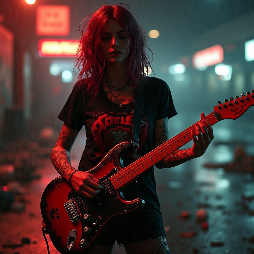 Grunge Goddess in Rainy City Streets