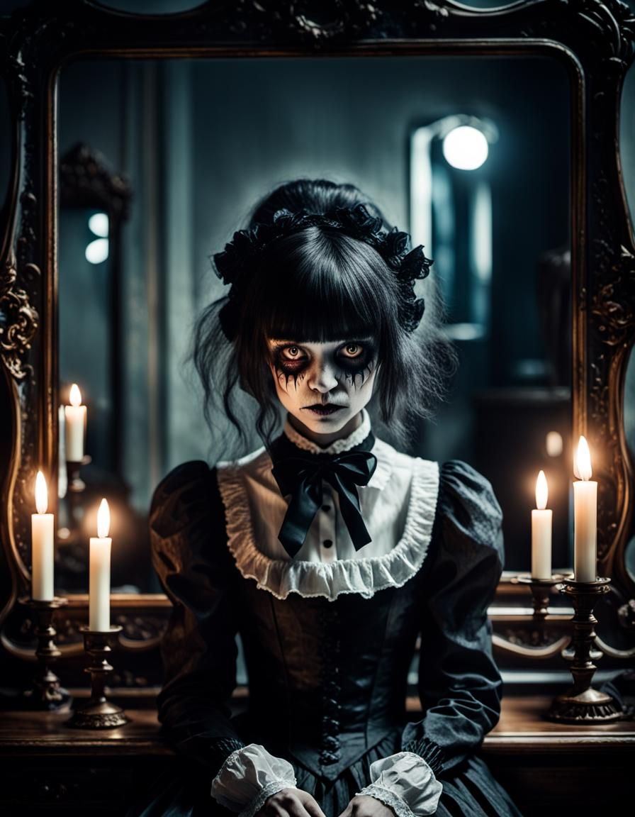 Haunting Ghoul Scares Maiden in Mirror, Fantasycore Style