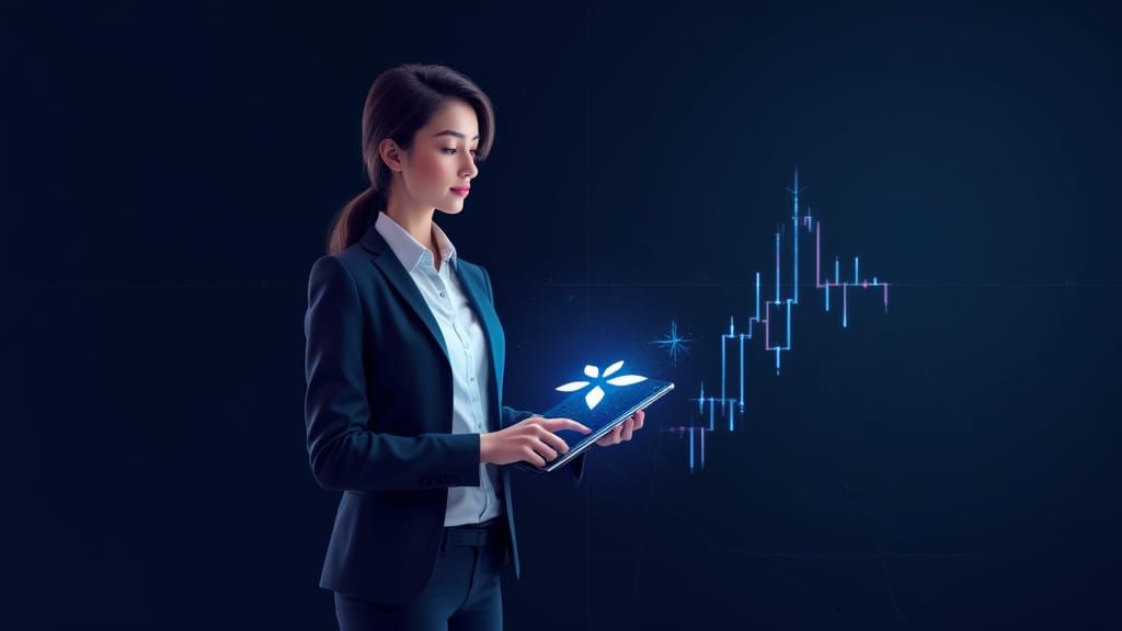 Woman with XRP Tablet in Cyberpunk Style