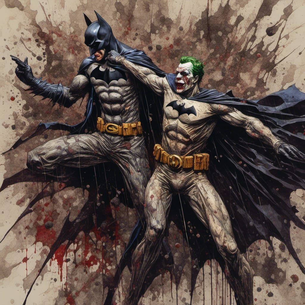 Batman Attacks Joker in Gustav Klimt Style