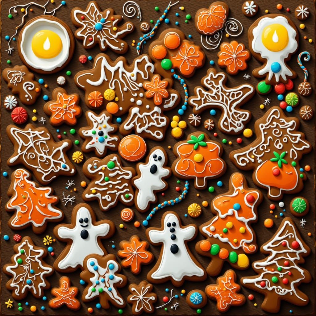 Halloween Cookies on Wooden Table by Candlelight