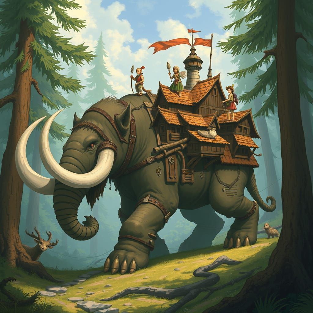 Kind Behemoth Carries Merchants Through Enchanted Forest
