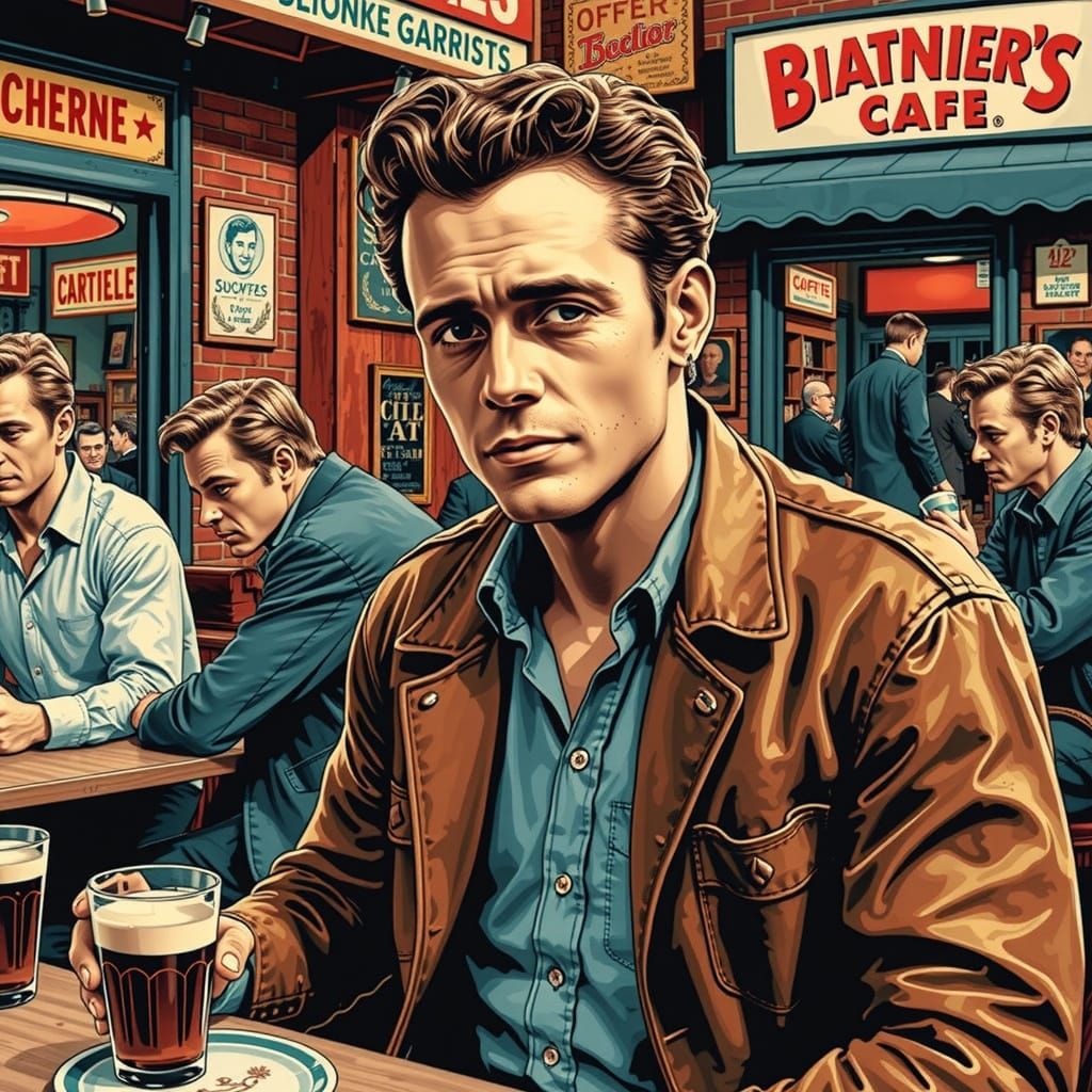 Beatniks in Vintage Cafe Enjoying Coffee and Folk Music