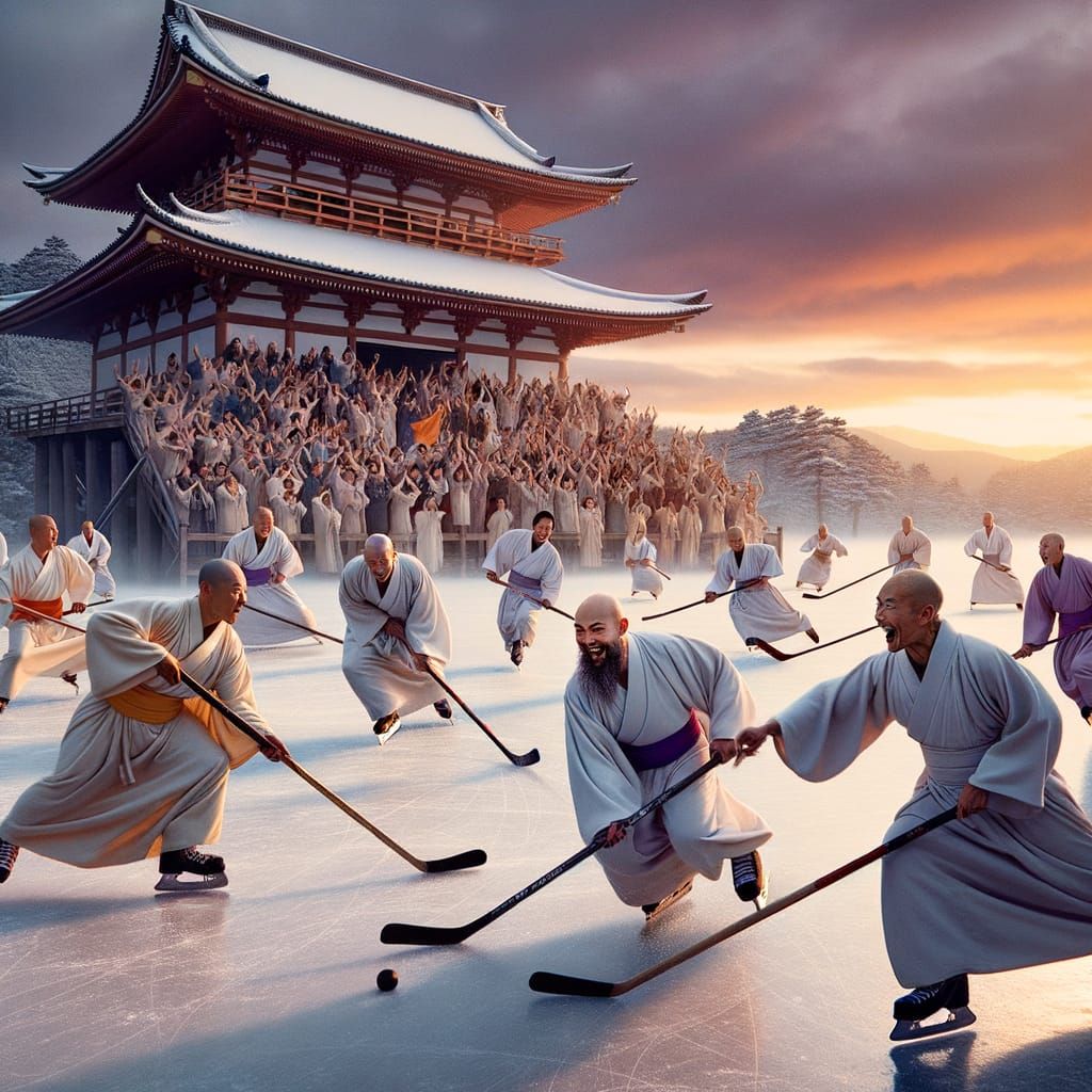 Zen Masters Play Hockey at Sunset
